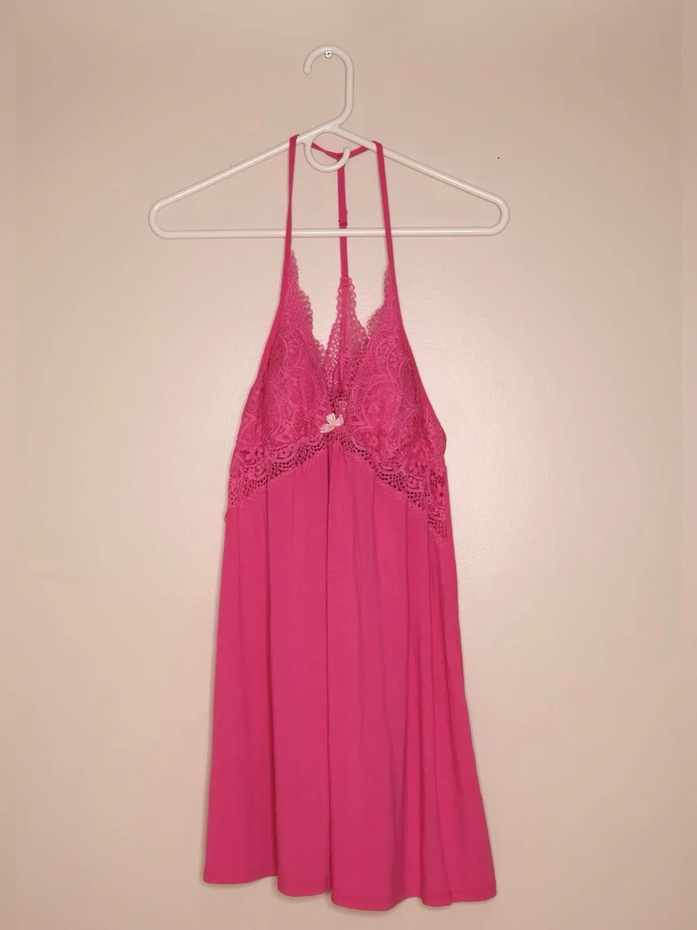 Victoria’s Secret Hot Pink Lace-Trim Chemise Nightdress M